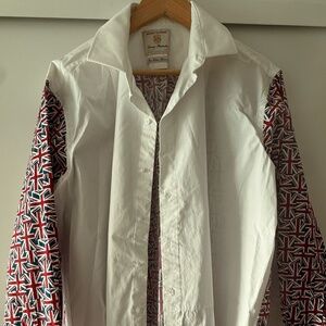 Brook Tavener Union Jack, double cuff dress shirt, size 17.5 collar